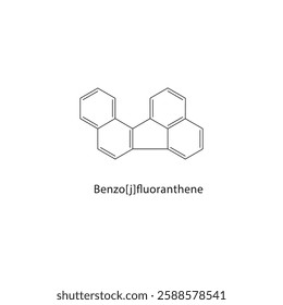 Benzo[j]fluoranthene skeletal structure.Polycyclic Aromatic Hydrocarbon compound schematic illustration. Simple diagram, chemical formula.