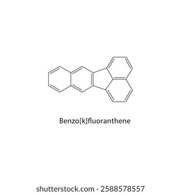 Benzo[k]fluoranthene skeletal structure.Polycyclic Aromatic Hydrocarbon compound schematic illustration. Simple diagram, chemical formula.