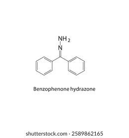 Benzophenone hydrazone skeletal structure.Hydrazone compound schematic illustration. Simple diagram, chemical formula.