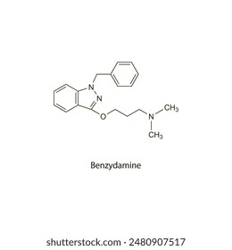 Estructura molecular esquelética plana de bencidamina Fármaco antiinflamatorio no esteroideo utilizado en el tratamiento de la artritis reumatoide. Ilustración vectorial diagrama científico.