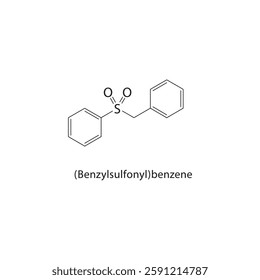 (Benzylsulfonyl)benzene skeletal structure.Sulfone compound schematic illustration. Simple diagram, chemical formula.