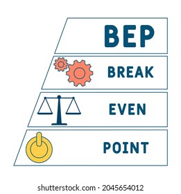 BEP - Break-Even Point acronym. business concept background.  vector illustration concept with keywords and icons. lettering illustration with icons for web banner, flyer, landing 