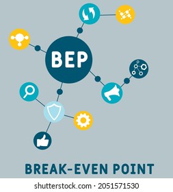 BEP - Break-Even Point acronym. business concept background.  vector illustration concept with keywords and icons. lettering illustration with icons for web banner, flyer, landing 