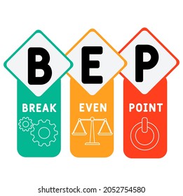 BEP - Break-Even Point acronym. business concept background.  vector illustration concept with keywords and icons. lettering illustration with icons for web banner, flyer, landing 