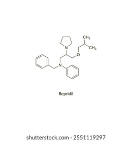 Bepridil flachen Skelett molekulare Struktur Calcium-Kanal-Blocker CCB-Medikament in der Hypertonie-Behandlung verwendet. Wissenschaftliches Vektorgrafik.