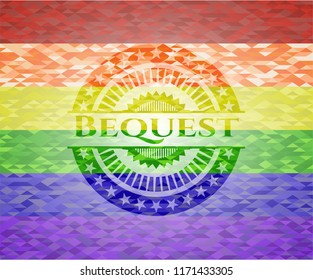 Bequest emblem on mosaic background with the colors of the LGBT flag