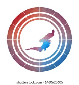 Bequia badge. Bright gradient logo of island in low poly style. Multicolored Bequia rounded sign with map in geometric style for infographics.