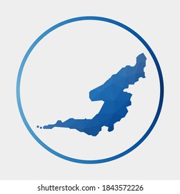 Bequia-Symbol. Polygonale Karte der Insel im Farbverlauf-Ring. Rund Low-Poly-Bequia-Schild. Vektorgrafik.