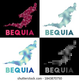 Bequia map. Collection of map of Bequia in dotted style. Borders of the island filled with rectangles for your design. Vector illustration.