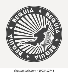 Bequia round logo. Vintage travel badge with the circular name and map of island, vector illustration. Can be used as insignia, logotype, label, sticker or badge of the Bequia.