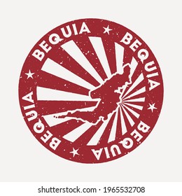 Bequia stamp. Travel red rubber stamp with the map of island, vector illustration. Can be used as insignia, logotype, label, sticker or badge of the Bequia.