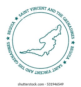 Bequia vector map. Distressed travel stamp with text wrapped around a circle and stars. Island sticker vector illustration.
