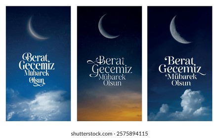 Beraat gecemiz mübarek olsun. Berat kandili. moon, sky and cloud. translation: may our night of berat be blessed