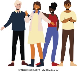 Beragam kelompok multiras dan multikultural. Seorang pria dan wanita  berdiri bersama. 