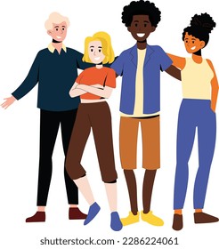 Beragam kelompok multiras dan multikultural. Seorang pria dan wanita  berdiri bersama.