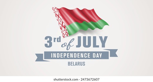 Beralus happy independence day greeting card, banner vector illustration. Belarussian national holiday 3rd of July design element with realistic flag