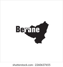 Mapa de Berane y diseño de letras negras sobre fondo blanco