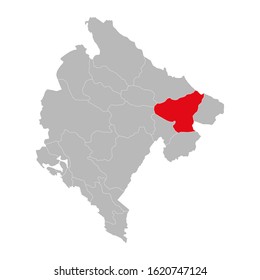 Berane province highlighted on montenegro map. Gray background.