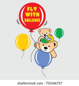 beras is flying with balloons, cartoon vector illustration for printing
