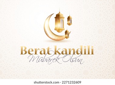 Berat Kandili Design-Kunsthintergrund, Vektorbanner Berat Kandiliniz Kutlu Olsun muslimische Feiertage, Festmahl. Übersetzung: berat Kandil ist eine der fünf heiligen islamischen Nächte