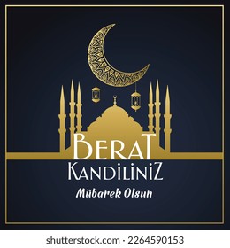 Berat Kandili. Berat Kandiliniz Kutlu Olsun Muslim holiday, feast. Islamic holy night concept vector.