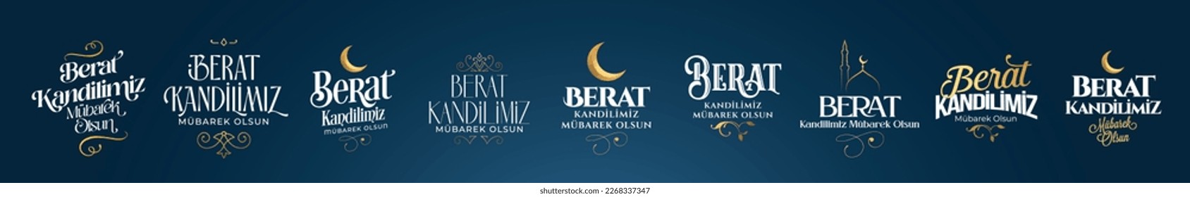 Berat Kandilimiz Mübarek olsun. Translation:The Holy Night of  Barat, vector set design 