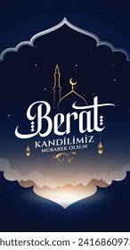 Berat Kandilimiz Mübarek olsun. Translation:The Holy Night of  Barat, vector calligraphy design