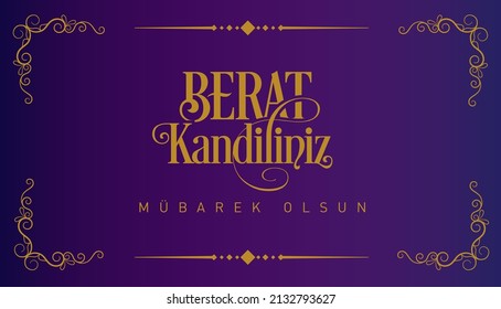 Berat Kandiliniz Mübarek Olsun
Berat oil lamp message on purple background. "Have a Blessed Berat Kandil." 