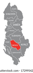 Berat red highlighted in map of Albania