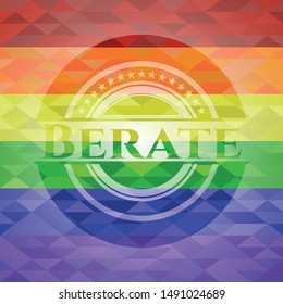 Berate on mosaic background with the colors of the LGBT flag