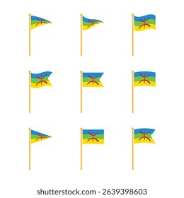 Berber flags waving on poles in set collection