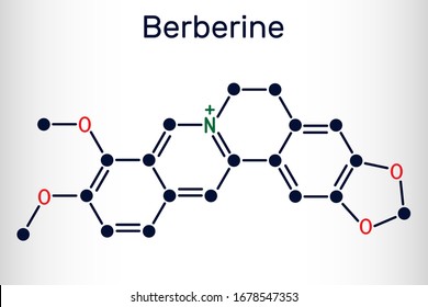 Berberine C20H18NO4, herbal alkaloid molecule. Structural chemical formula. Vector illustration 