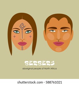 Berbers - the indigenous inhabitants of North Africa. Man and woman. Vector illustration.