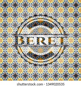 Beret arabic badge background. Arabesque decoration.