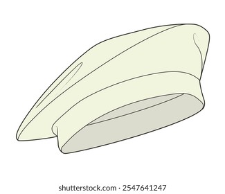 Beret hat technical flat drawing vector mockup template.