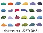 Beret icons set cartoon vector. French hat. Painter wool