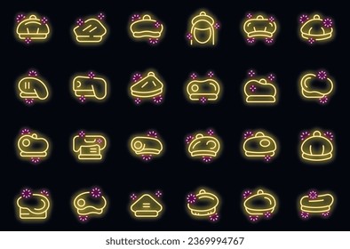Los iconos de Beret establecen el vector de contorno. Sombrero francés. Color del neón de lana de capucha en negro