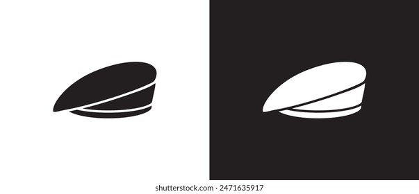 Beret vector, Flat icons of mens hats. Simple icons of classic hats, Summer hat, Cowboy, Menswear, Sun visor, Fashion element vector illustration on black and white background. eps 10