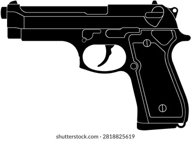 Beretta Pistol Side View Vector Silhouette Illustration