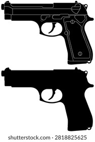 Beretta Pistol Side View Vector Silhouette Illustration