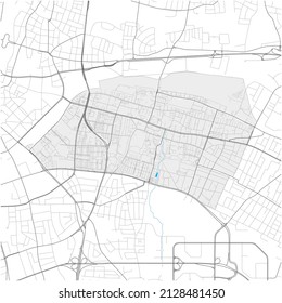 Berg am Laim, München, DEUTSCHLAND, high detail vector map with city boundaries and editable paths. White outlines for main roads. Many smaller paths. Blue shapes and lines for water.