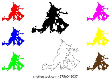 Bergama city (Republic of Türkiye, Turkey) map vector illustration, scribble sketch Bergama map