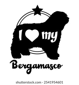 Bergamasco Hund Silhouette, ich liebe meinen Hund, Hund, Hunderassen, Logo, Vektor, Silhouette, Tier, Illustration, Symbol, Zeichen, schwarz, Haustier,