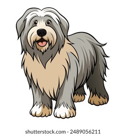 Ilustración vectorial de raza de perro pastor de Bergamasco aislado sobre fondo blanco en estilo de dibujos animados.