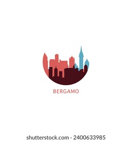 Bergamo cityscape skyline city panorama vector flat modern logo icon. Italy, Lombardy region town emblem idea with landmarks and building silhouettes