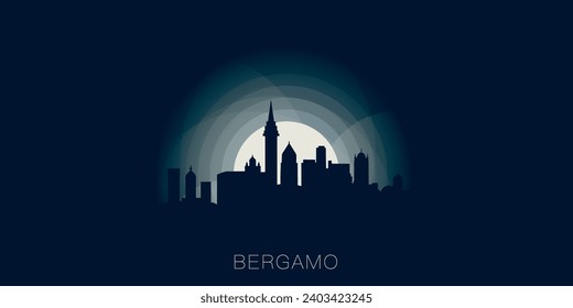 Bergamo cityscape skyline city panorama vector flat modern banner illustration. Italy region emblem idea with landmarks and building silhouettes at sunrise sunset night