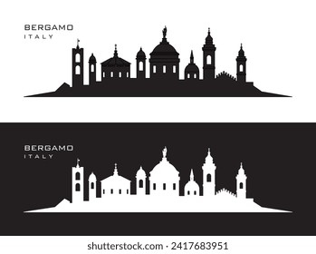 Bergamo Italy skyline on black or white background in vector file. Writing of the name of the city.