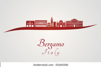 Bergamo skyline in red and gray background in editable vector file