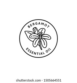 Bergamot Flower essential oil Icon in trendy linear style. Vector organic Bergamot badges of packaging design template and emblem. Isolated on white background. For Tea , Cosmetics, Medicines