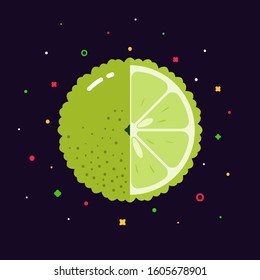 Bergamot fruit sphere with half slice logo, flat icon design template concept